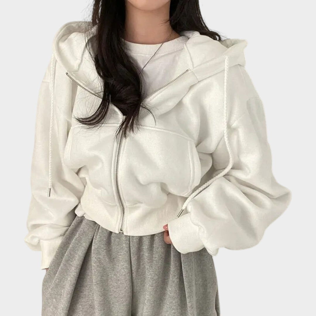 Women’s Oversized Hooded Jacket Zip Front Practical Pockets