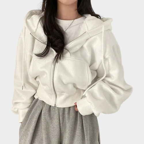 Women’s Oversized Hooded Jacket Zip Front Practical Pockets