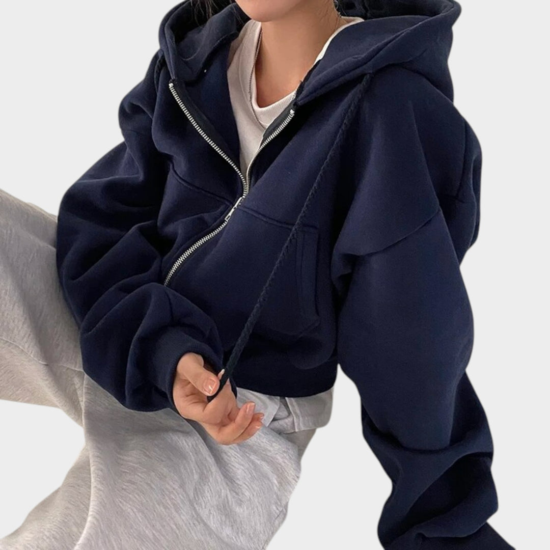 Women’s Oversized Hooded Jacket Zip Front Practical Pockets