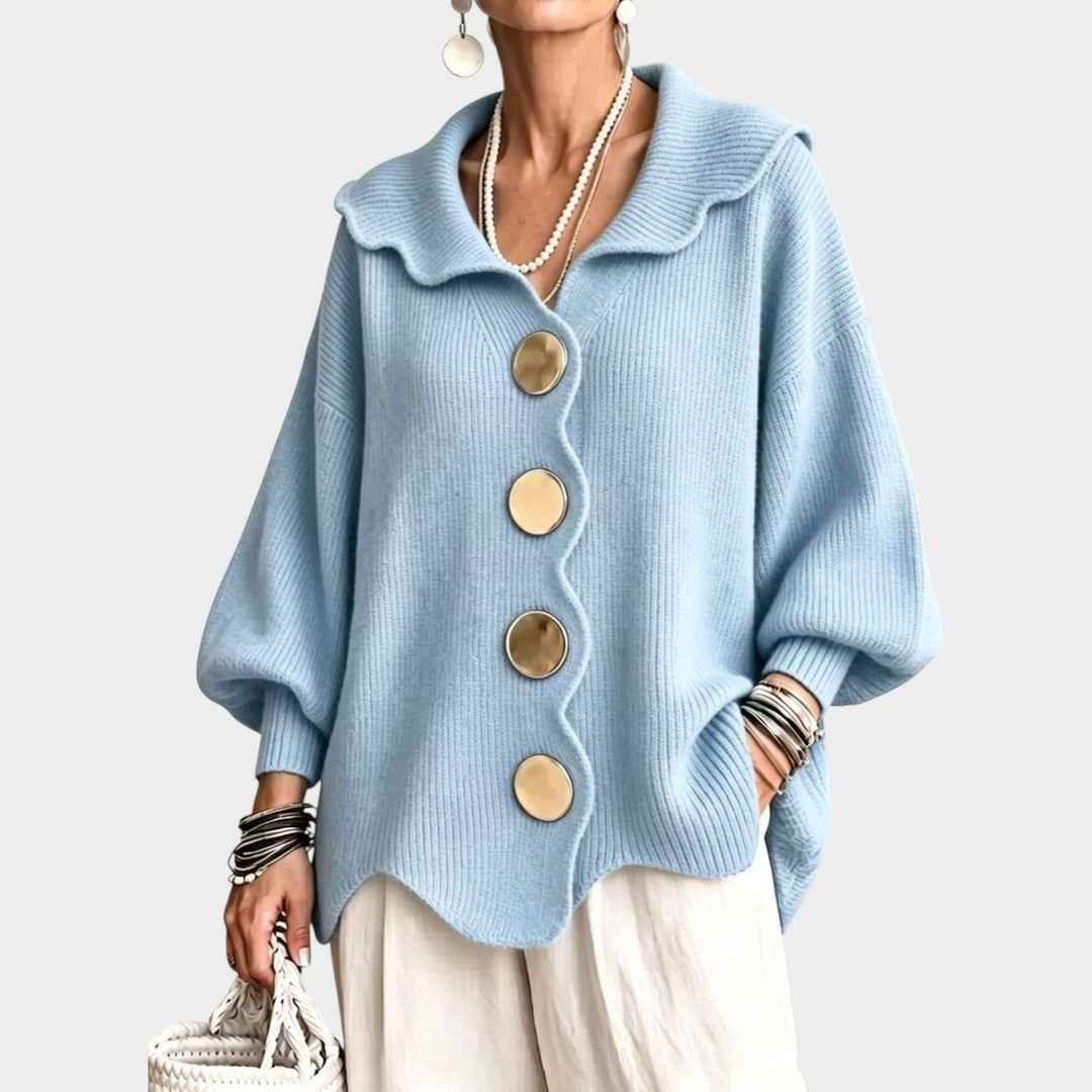 Women’s Oversized Knit Cardigan Statement Button Collar