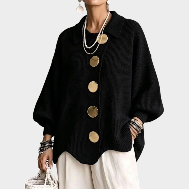 Women’s Oversized Knit Cardigan Statement Button Collar