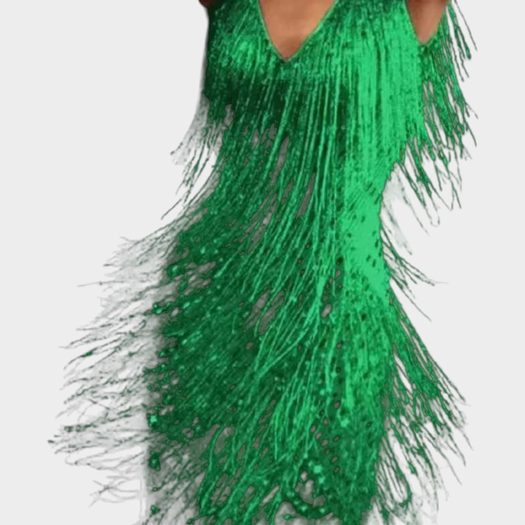 Women’s Mini Cocktail Dress Glitter Sleeveless Fringe Detail