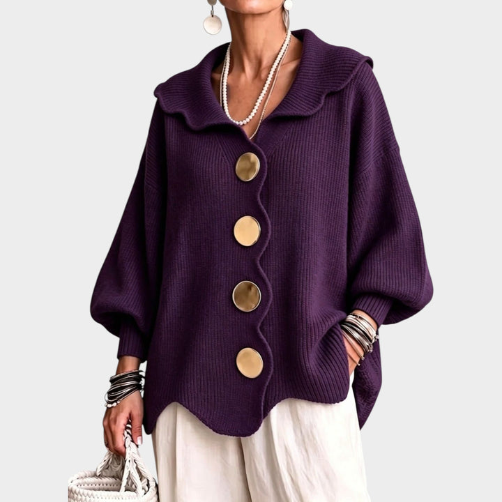Women’s Oversized Knit Cardigan Statement Button Collar