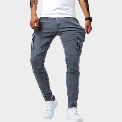 Men's Denim Cargo Pants with Elastic Waist