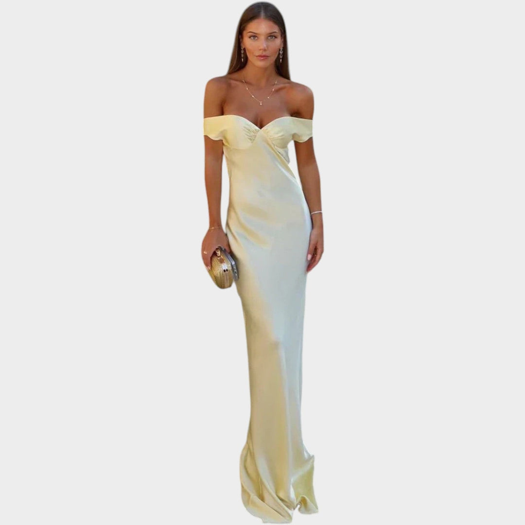 Formal Fitted Satin Evening Maxi Dress