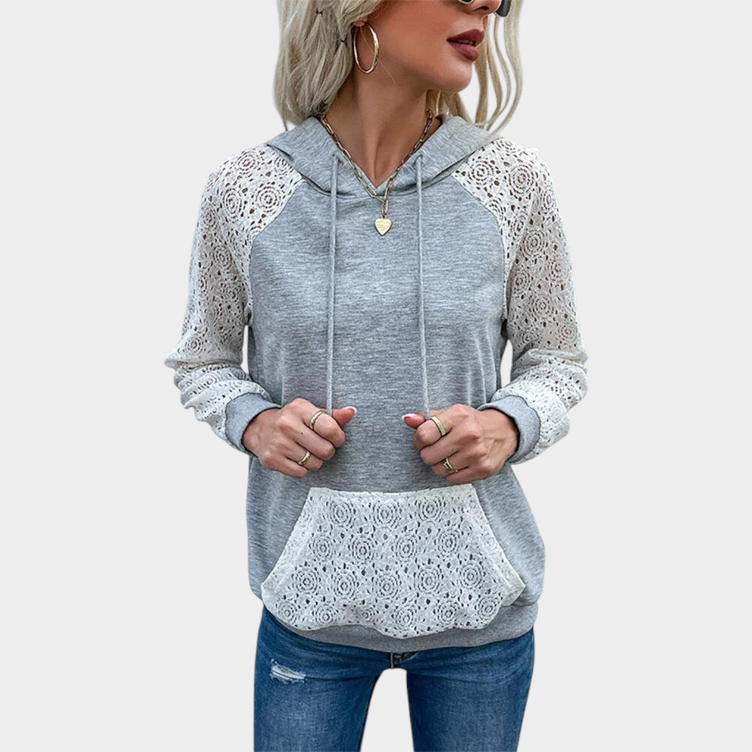 Women’s Hoodie Lace Sleeves Drawstring Kangaroo Pocket