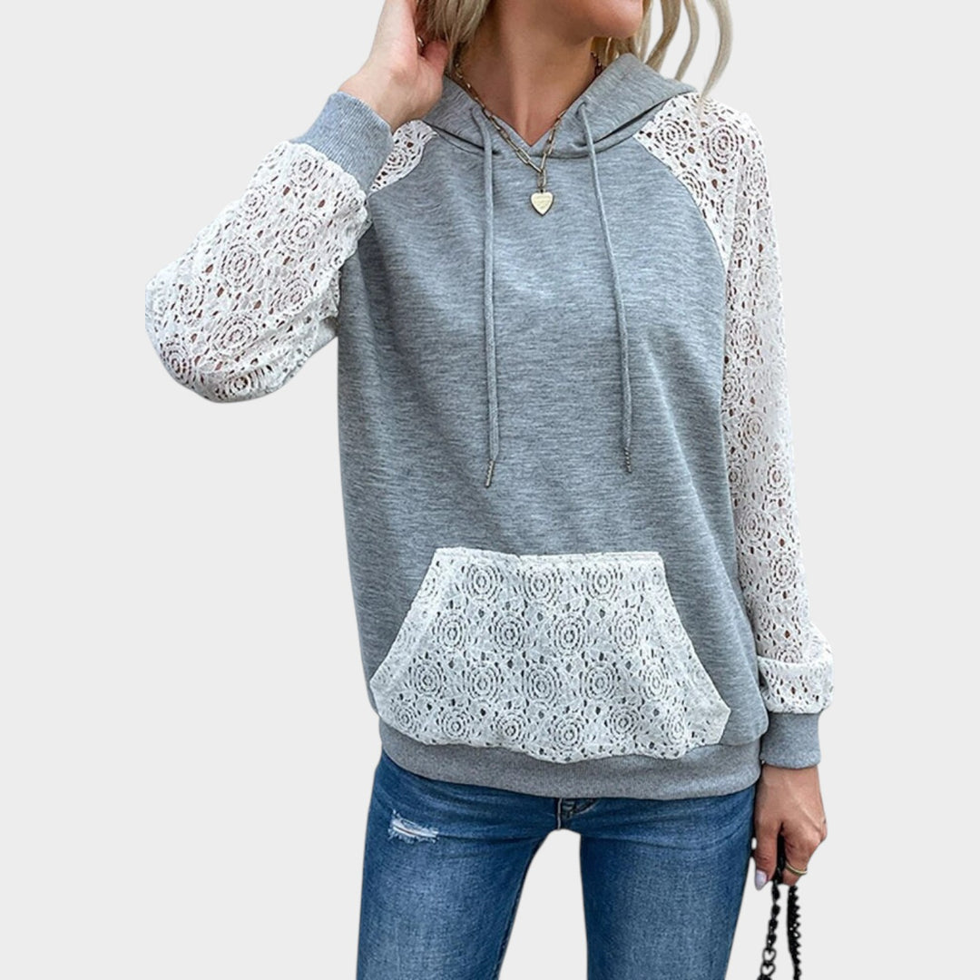 Women’s Hoodie Lace Sleeves Drawstring Kangaroo Pocket