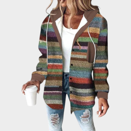 Women's Hoodie Striped Button Front