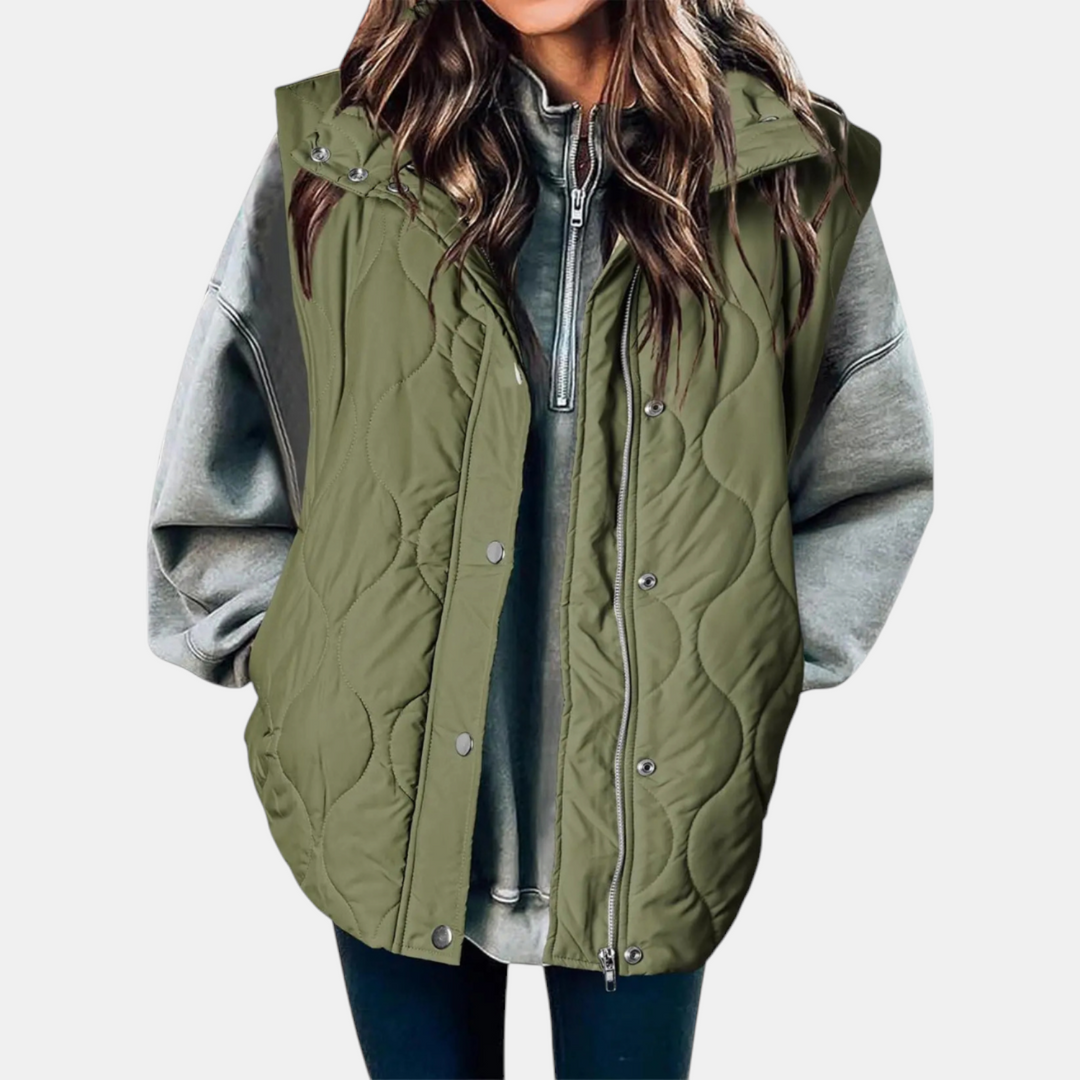 Women’s Sleeveless Jacket Button Front with Practical Pockets