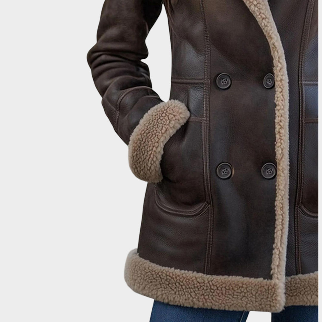 Women’s Faux Leather Shearling Coat Double Breasted