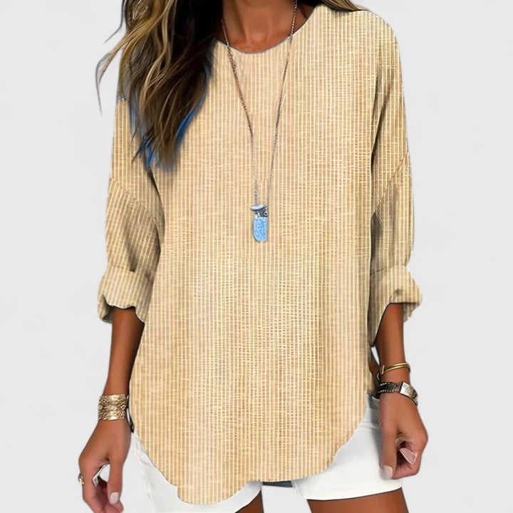 Waffle Knit Tunic Top | Casual Long Sleeve Loose Fit Blouse
