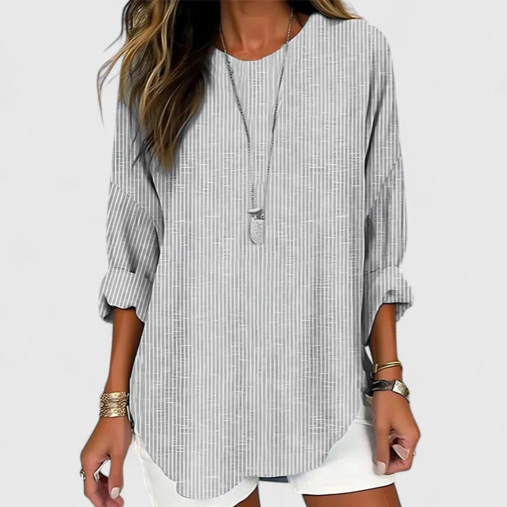 Waffle Knit Tunic Top | Casual Long Sleeve Loose Fit Blouse