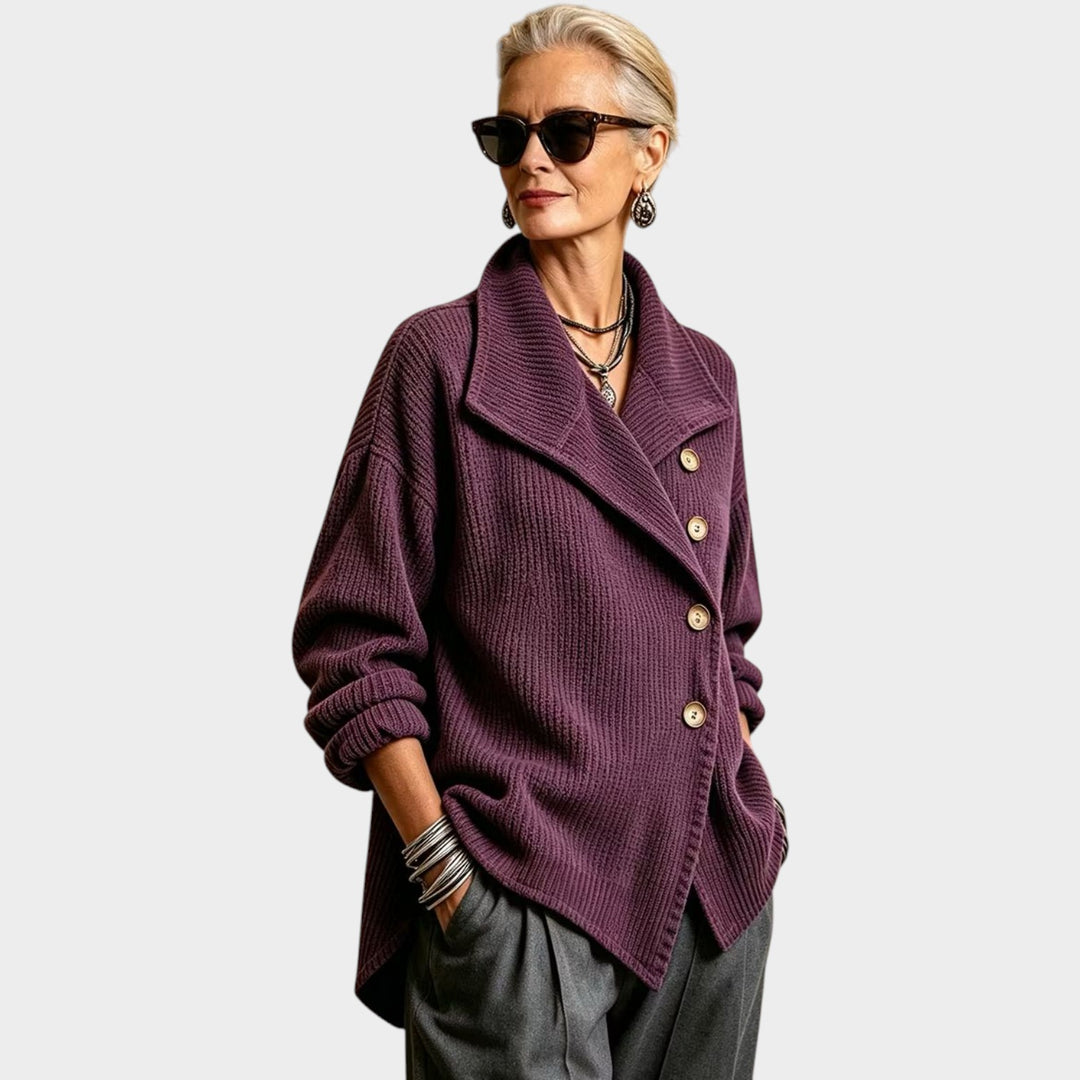 Women’s Knit Cardigan Jacket Wide Lapel Button Front