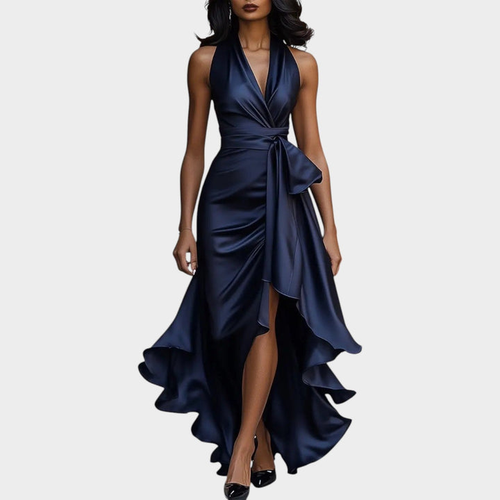 Formal Satin Wrap Front Maxi Dress