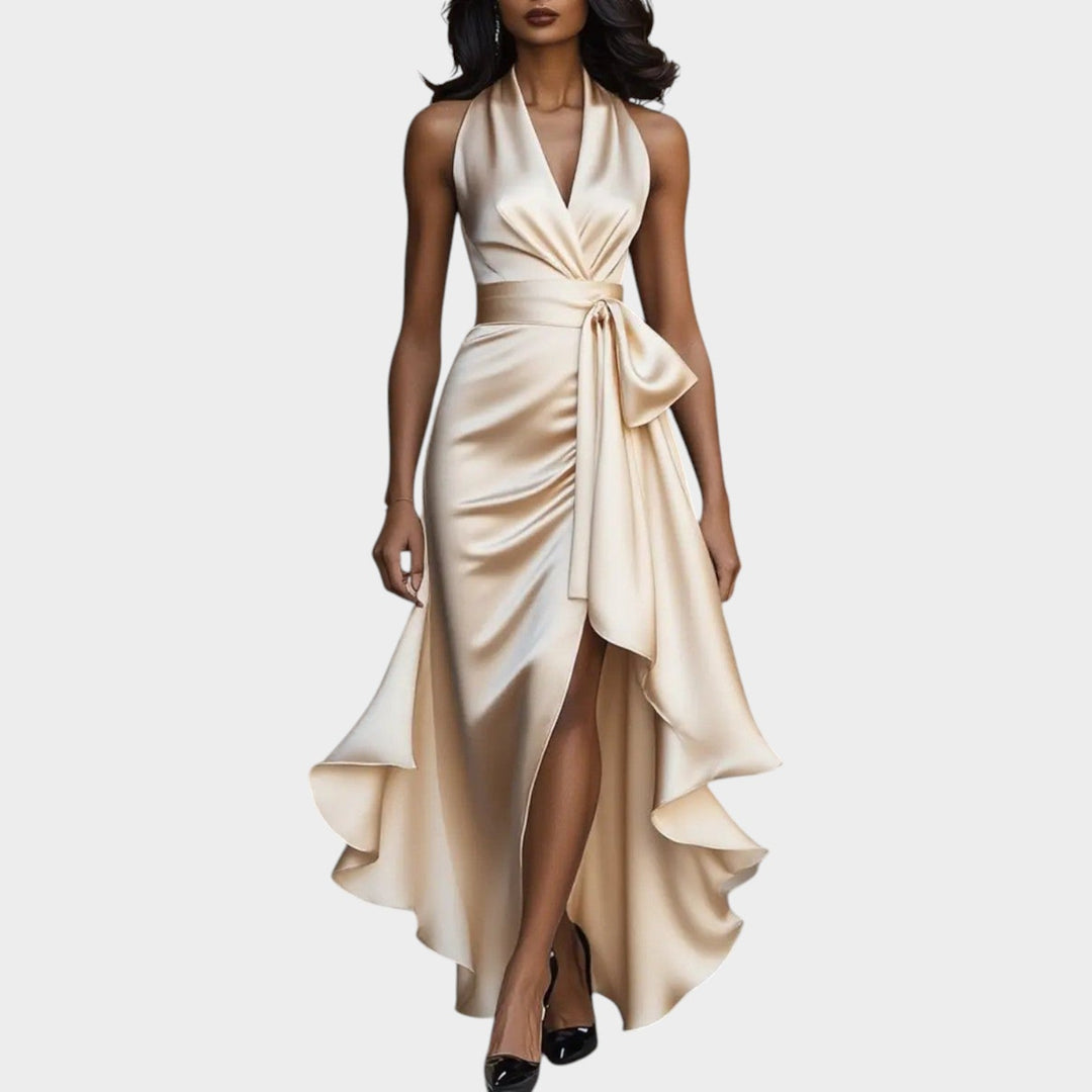 Formal Satin Wrap Front Maxi Dress