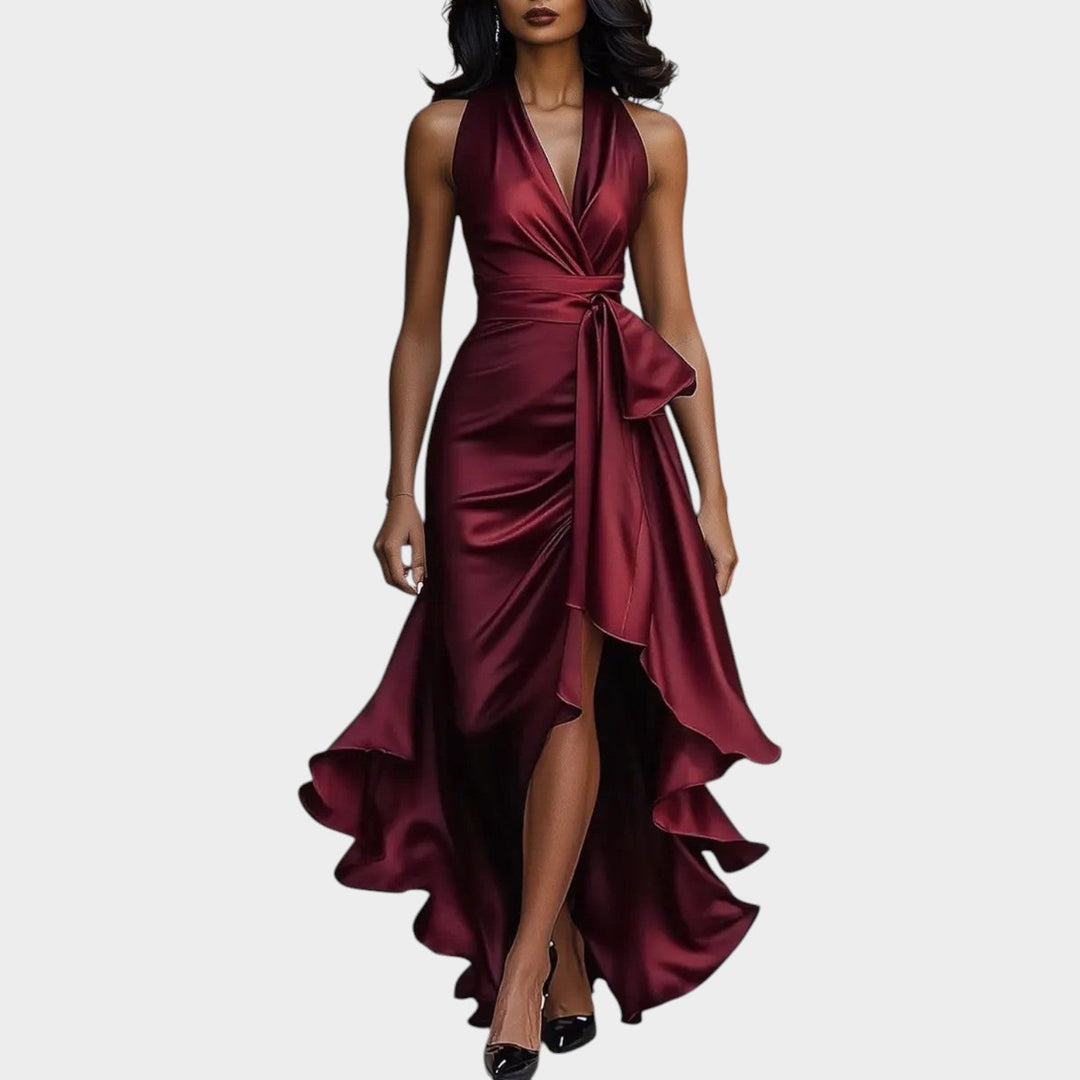 Formal Satin Wrap Front Maxi Dress