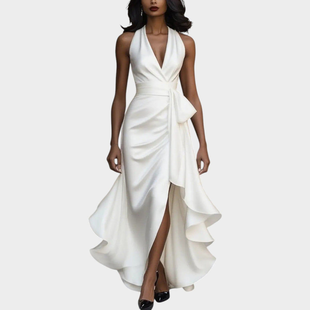 Formal Satin Wrap Front Maxi Dress