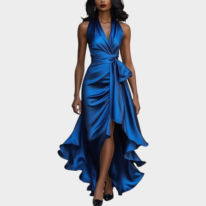Formal Satin Wrap Front Maxi Dress