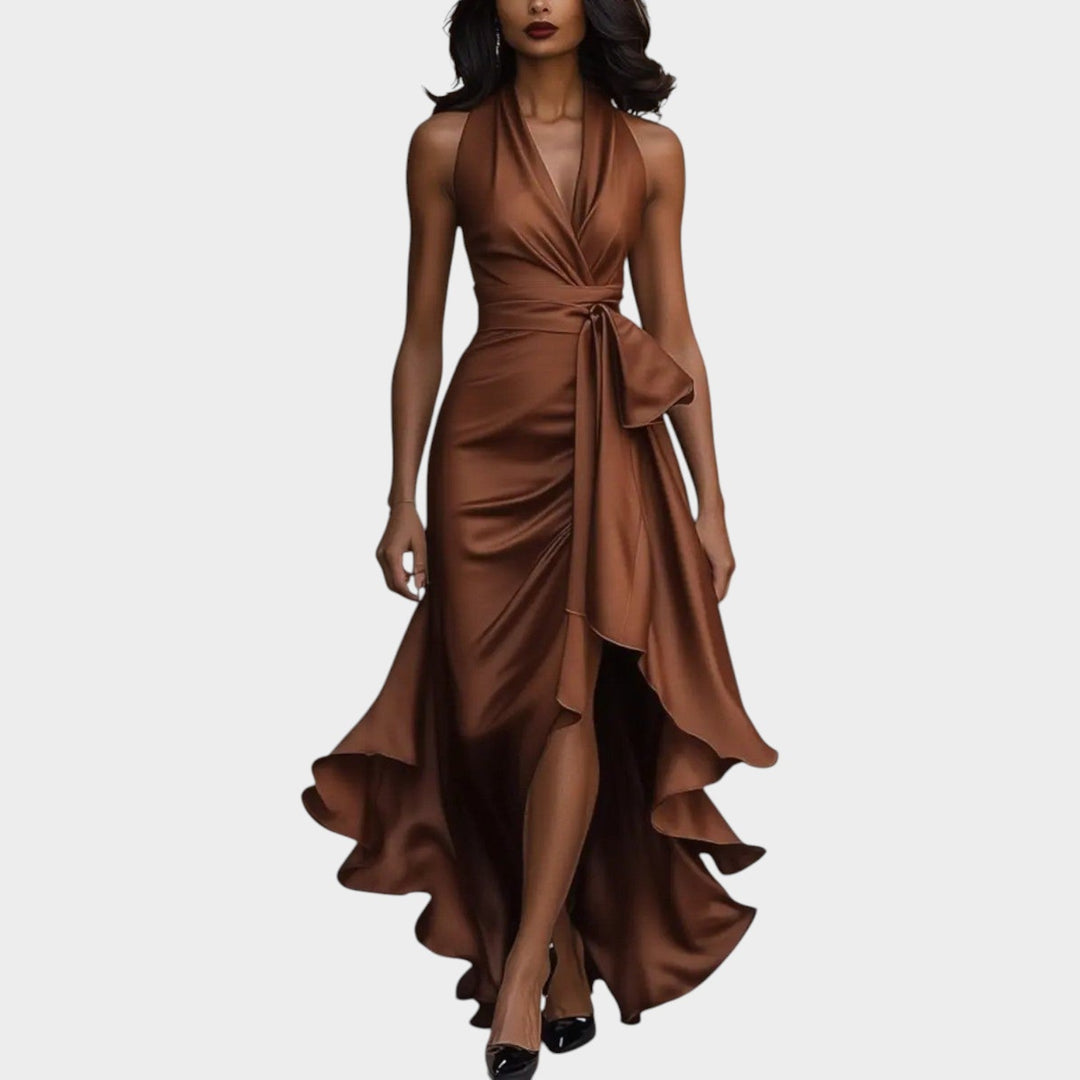 Formal Satin Wrap Front Maxi Dress