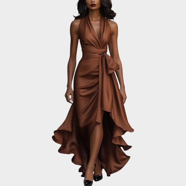 Formal Satin Wrap Front Maxi Dress