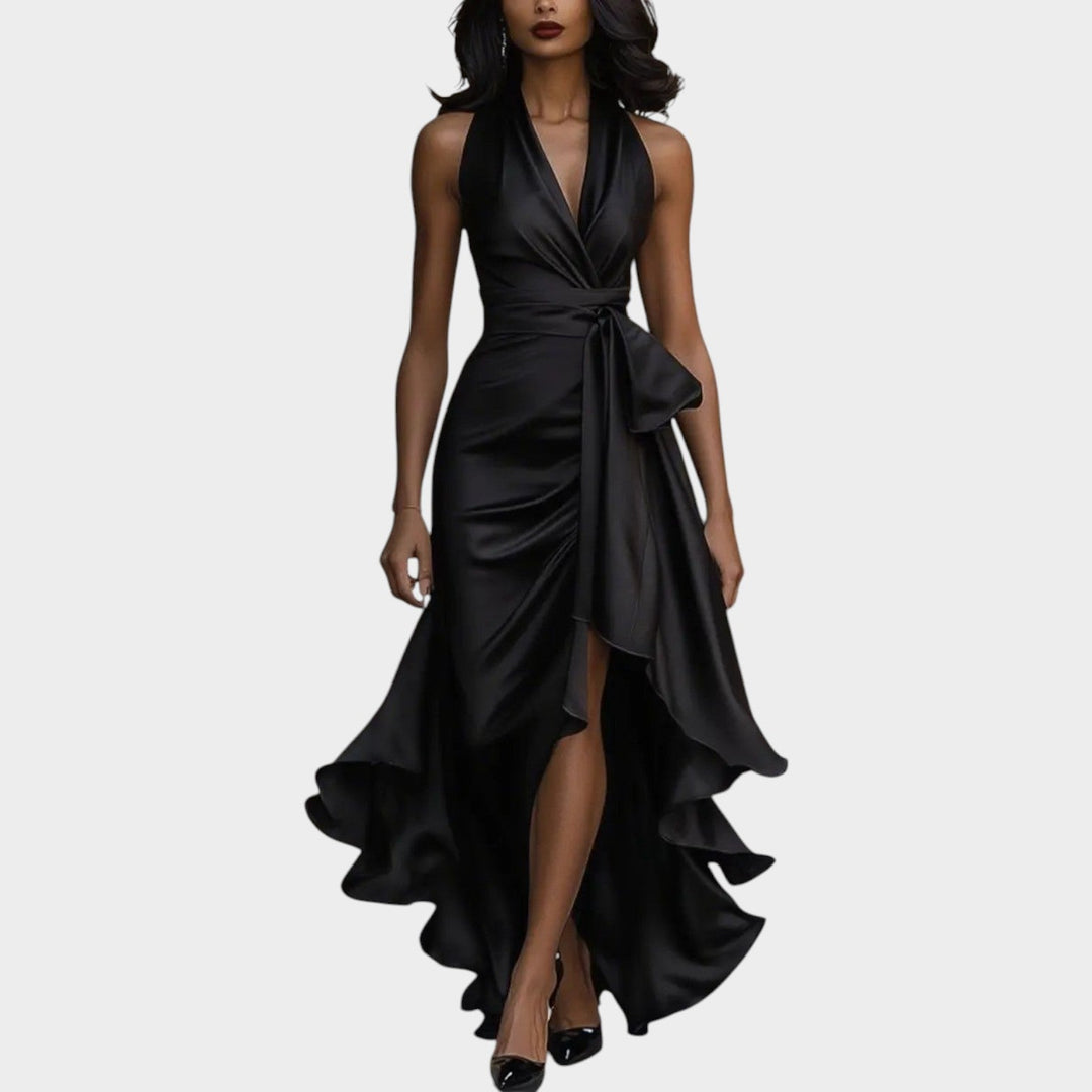 Formal Satin Wrap Front Maxi Dress