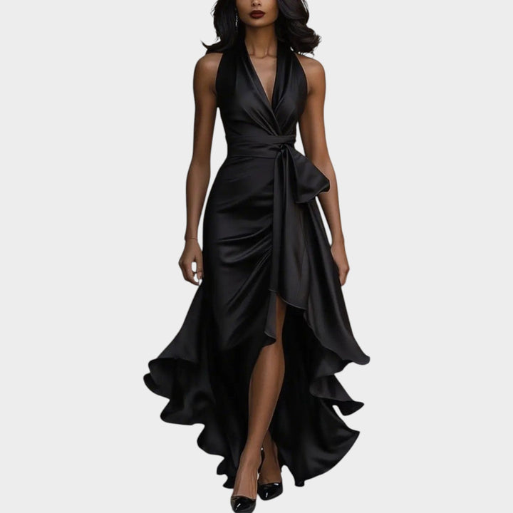 Formal Satin Wrap Front Maxi Dress
