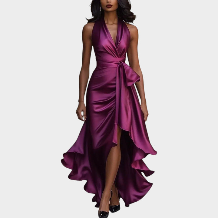 Formal Satin Wrap Front Maxi Dress