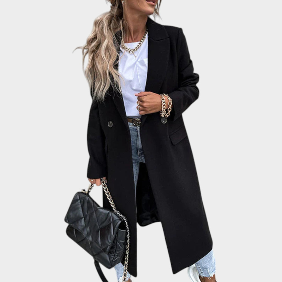 Women’s Long Coat Double Breasted Notch Collar