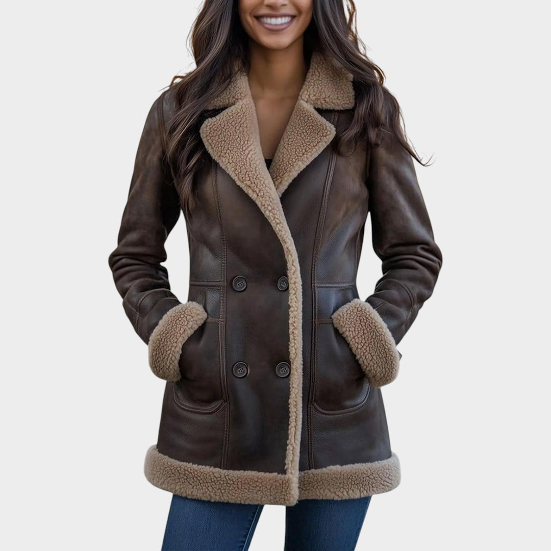 Women’s Faux Leather Shearling Coat Double Breasted