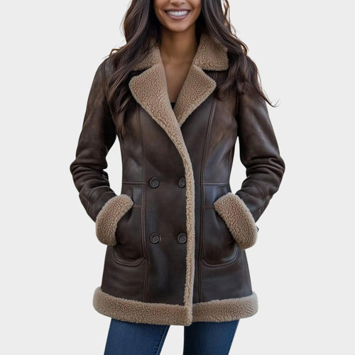 Women’s Faux Leather Shearling Coat Double Breasted