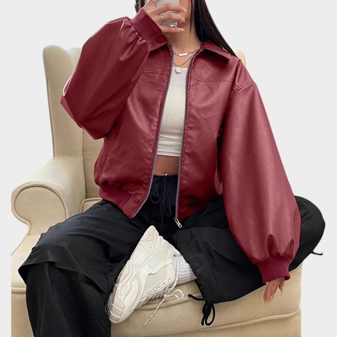 Women’s Bomber Jacket Classic Collar Full Zip Casual Style
