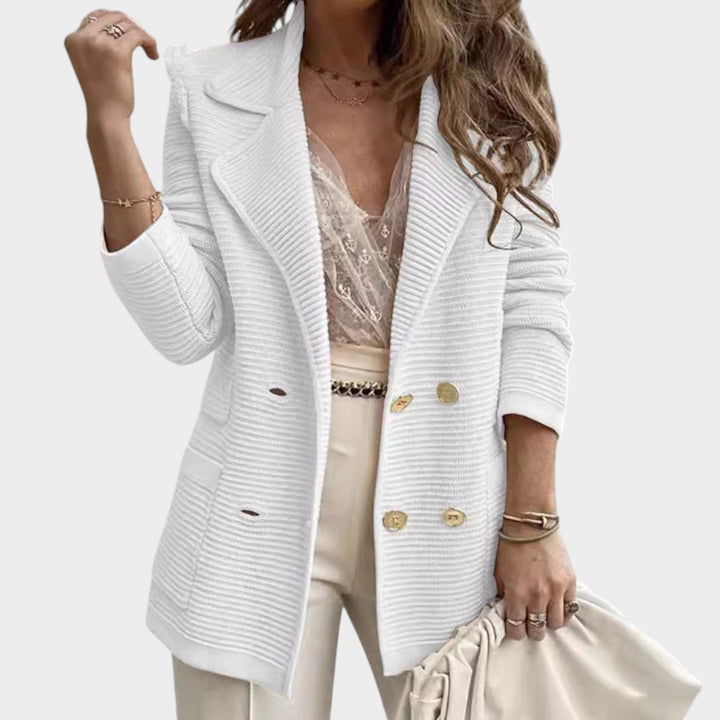 Women’s Blazer Knit Double Breasted Lapel Collar