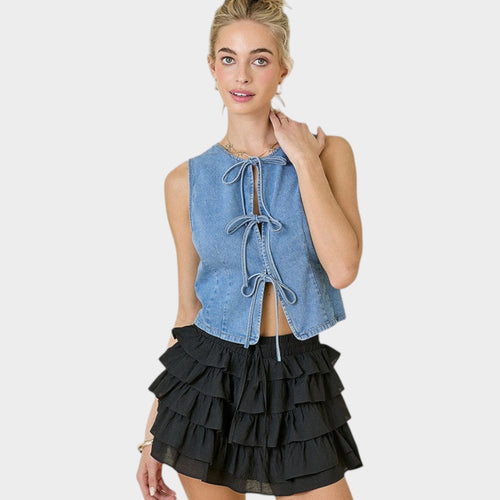 Women's Denim Vest With A Trendy Lace Design