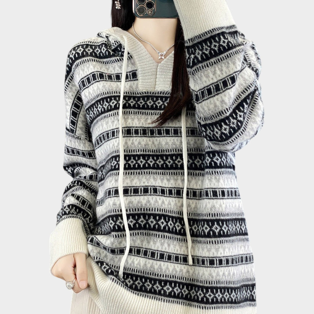 Women’s Knit V Neck Hoodie Oversized Relaxed Fit