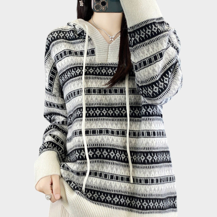 Women’s Knit V Neck Hoodie Oversized Relaxed Fit
