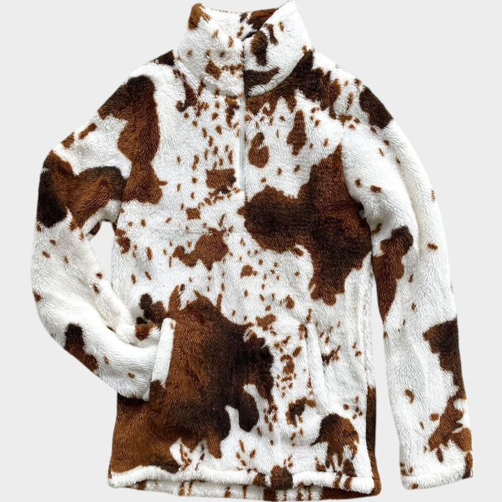 Women’s Quarter Zip Sweater Animal Print Long Sleeve