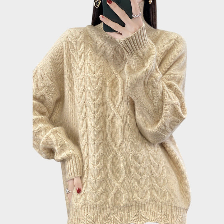 Women’s Cable Knit Sweater Oversized Crew Neck