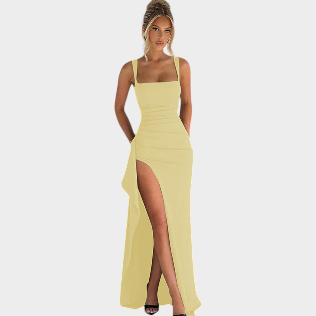 Formal Square Neck Split Maxi Dress