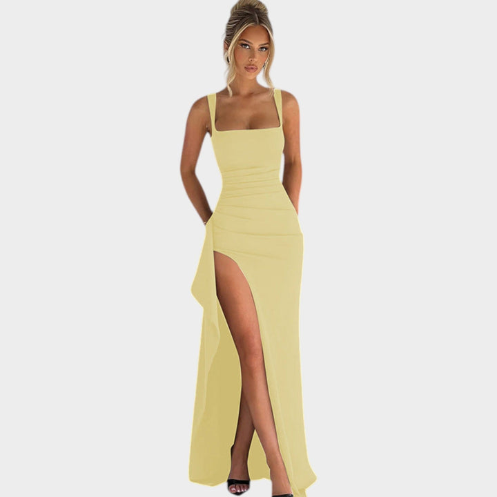 Formal Square Neck Split Maxi Dress