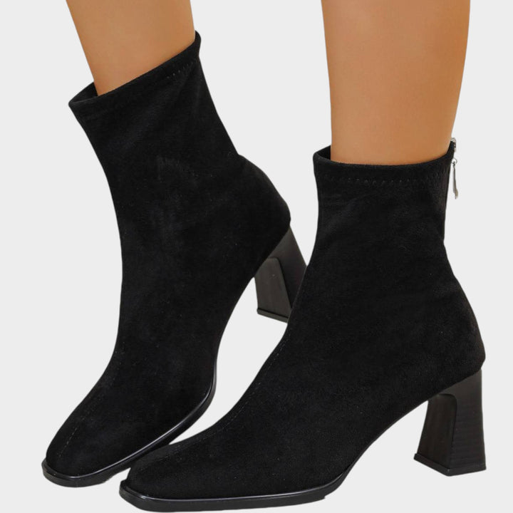 Women’s Suede Ankle Boots Block Heel Side Zipper Classic Style