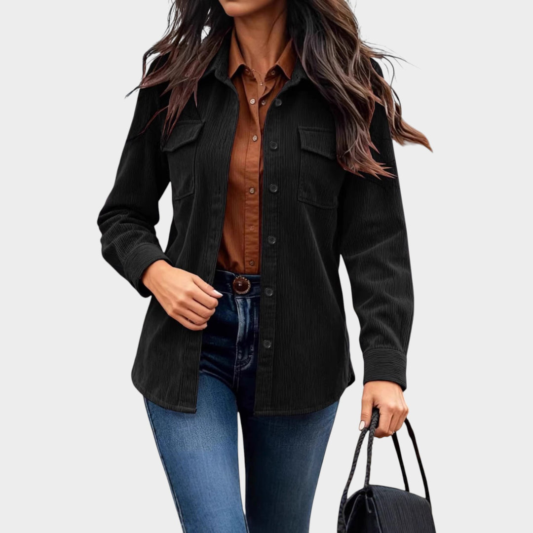 Women’s Corduroy Jacket Button Front Practical Chest Pockets