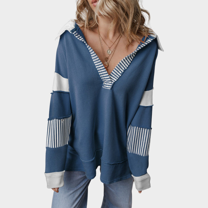 Women’s Knit Sweatshirt V Neck Striped Design