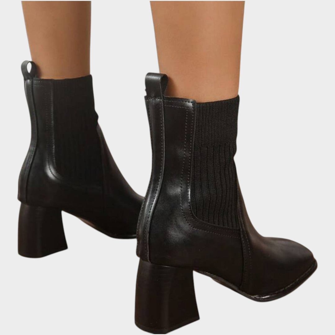 Women’s Ankle Boots Knit Slip On Shaft Block Heel