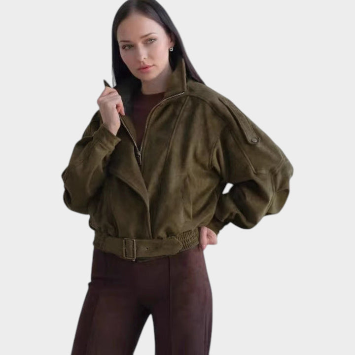 Women’s Suede Cropped Jacket Asymmetrical Zip Fitted