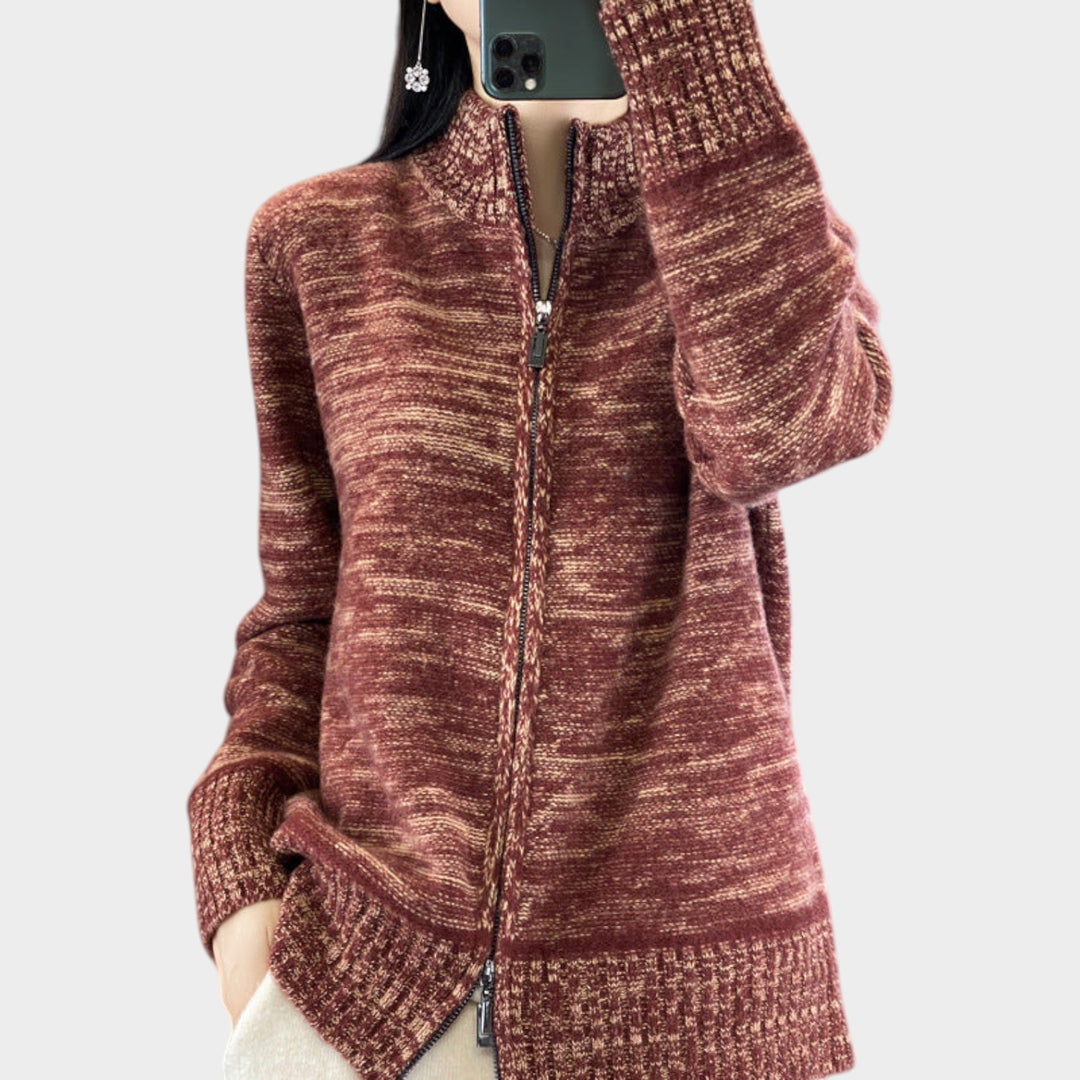 Women’s Knit Cardigan Zip Front Stand Collar
