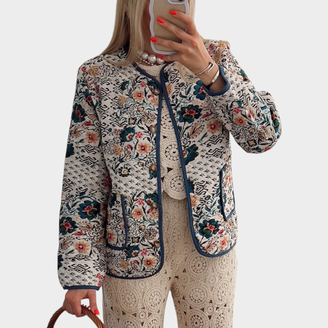 Women’s Quilted Jacket Casual Floral Print Button Front