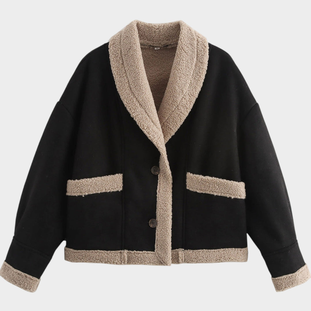 Women’s Sherpa Jacket Casual Suede Button Front