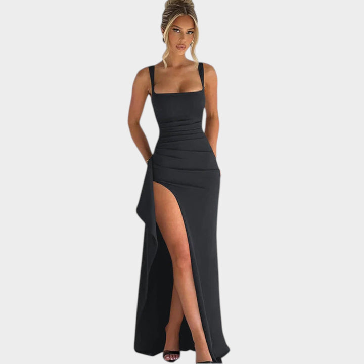 Formal Square Neck Split Maxi Dress