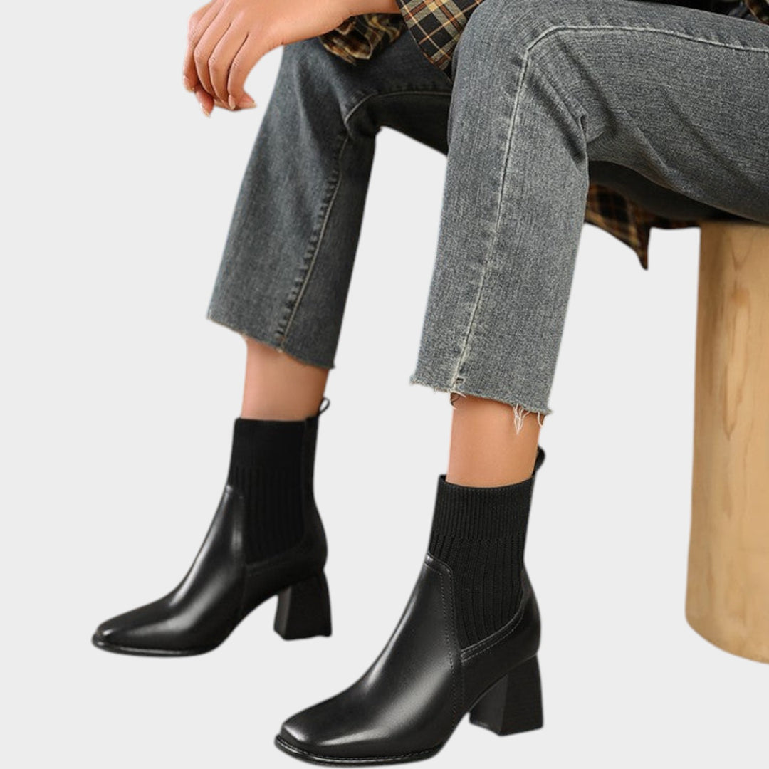 Women’s Ankle Boots Chunky Knit Insert Sturdy Heel