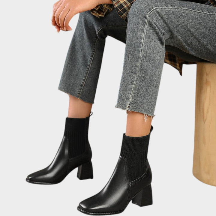 Women’s Ankle Boots Chunky Knit Insert Sturdy Heel